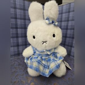 NEW! Miffy White and Blue Plaid 10" Plush Toy